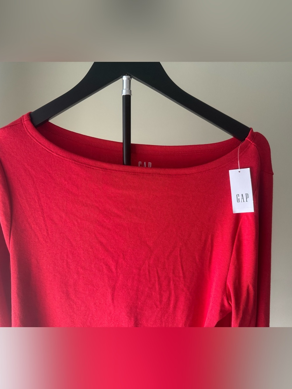 NWT GAP Red Long-Sleeve Boatneck Top SZ L - Picture 2 of 7